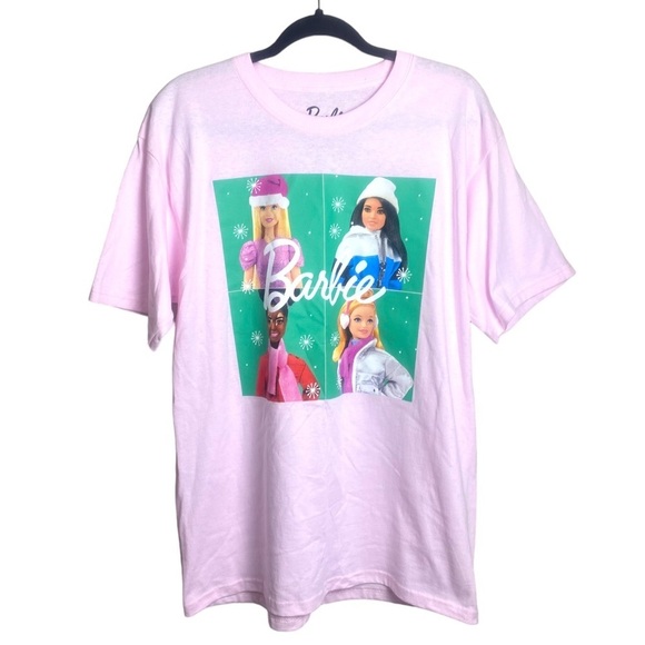 Barbie Pink Winter Snow  Holiday Christmas Theme Top Tee T-shirt Size Large. - Picture 1 of 4